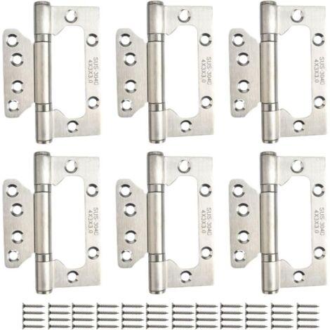 Charnières de porte à roulement robuste encastrées en acier inoxydable, 4 pouces, 6 pièces, argent (1/4)