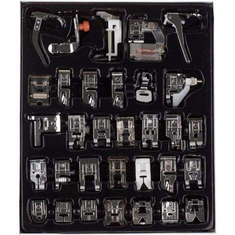 Ce kit de 32 pieds-de-biche professionnels pour machines à coudre comprend un kit de pieds-de-biche à poignée inférieure clipsable, compatible avec les machines à coudre de marques telles que Brother (1/4)