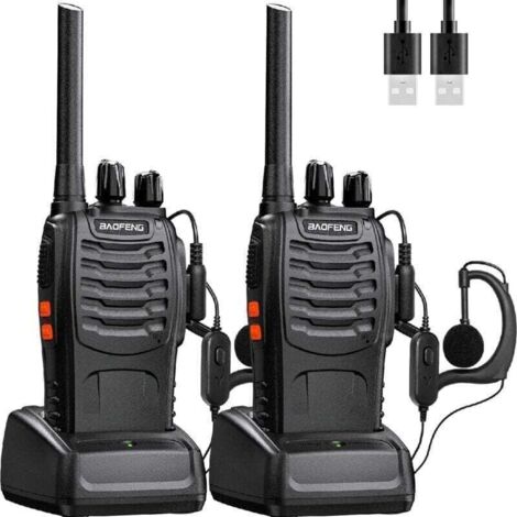 Baofeng Talkie Walkie Longue portée Rechargeable Professionnelle 16 Canaux PMR Talkies-Walkies Radio,avec oreillette, USB Chargeur, Batterie(1 Paire)