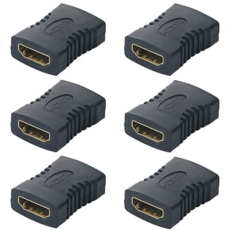 Lot de 6 coupleurs HDMI, adaptateurs HDMI femelle-femelle, connecteurs HDMI plaqués or, convertisseurs de connecteurs pour câbles d'extension HDMI, noir. (1/4)