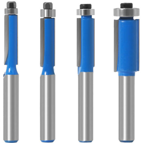 Ensemble de 4 outils de coupe de contour, outil de coupe et de fraisage de 8 mm pour le travail du bois à faire soi-même, avec tige à roulement supérieur pour défonceuse à affleurer. (1/4)