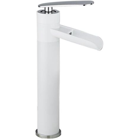 Bassin Robinet à trou de salle de bain robinet d'eau chaude et à eau froide, blanc et argent, haut, robinet de salle de bain, de lavabo monotrou (1/4)
