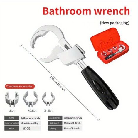 Clé à Molette Universelle Clé à Double Extrémité En Alliage D'aluminium Clé à Fourche Salle De Bain Plomberie Robinet Et évier Outil De Réparation (1/4)