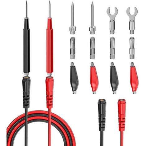 Kit de 16 fils de test multimètre, ensemble de fils de test de remplacement avec pinces crocodile, fiches banane, sondes de test, fiches banane pour multimètre tests électriques automobiles (1/4)
