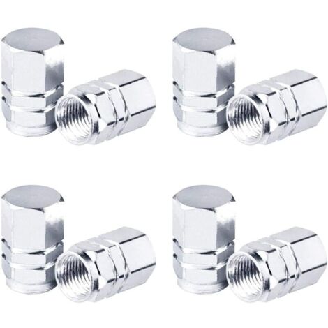 Bouchons de Valve en Aluminium Voiture Capuchons de Poussière pour la Voiture, la Moto,Le Vélo, 8 Pièces (Argent) (1/4)