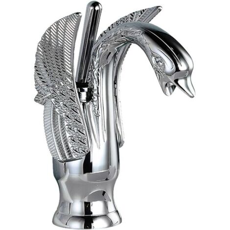 Robinet de lavabo en laiton antique, robinet d'évier de cuisine, mitigeur de lavabo à poignéero, robinet d'eau chaude et à eau froideo, Argent court (1/4)