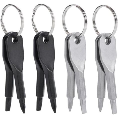 Clés de Tournevis de Poche 8 Pièces, Tournevis Porte-Clés, Mini-Tournevis, Ensemble de Porte-Clés, Tournevis à Tête Plate et Cruciforme, Matériel en Acier Moulé de Précision (Noir, Argent) (1/4)