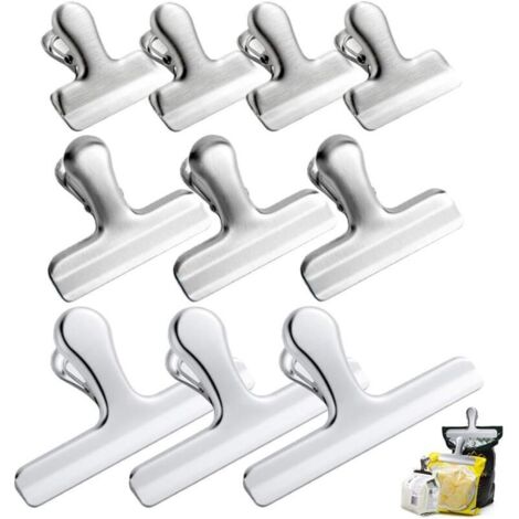 10 pièces Acier Inoxydable Sac à Puces Pinces, 3 tailles 12cm 7.6cm 4cm À toute épreuve Poignée étanche à l'air Pinces pour Sacs Alimentaires Café pour Bureau Cuisine Maison