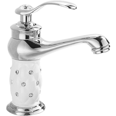 Robinet de lavabo monotrou avec poignée à levier unique, robinet de luxe pour lavabo de salle de bain, robinet d'eau chaude et à eau froide (argent) (1/4)