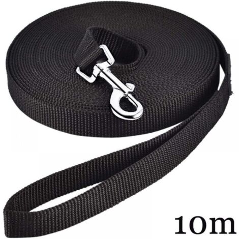 Longe pour Chien (10m Noir), Laisse de Dressage Chien avec Poignée Longe Chien Longue Sangle en Nylon Mains Libre pour Petits à Grands Chiens Animal de Compagnie Promenade Jogging (1/4)