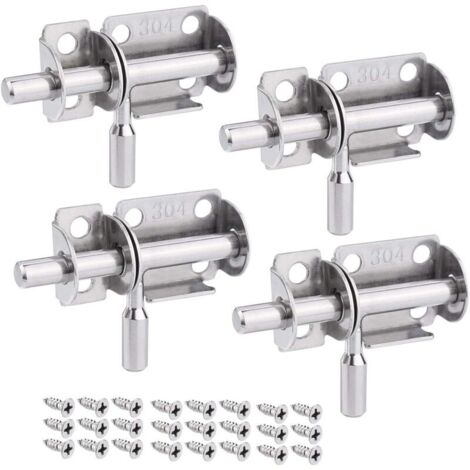Lot de 4 Verrou de Porte Coulissant, Serrure Porte Interieure Porte de Jardin, Loquet Porte Coulissant en Acier Inox, Verrou Porte en Bois, Serrure Porte Coulissante pour Salle de Bain, Chambre (1/4)
