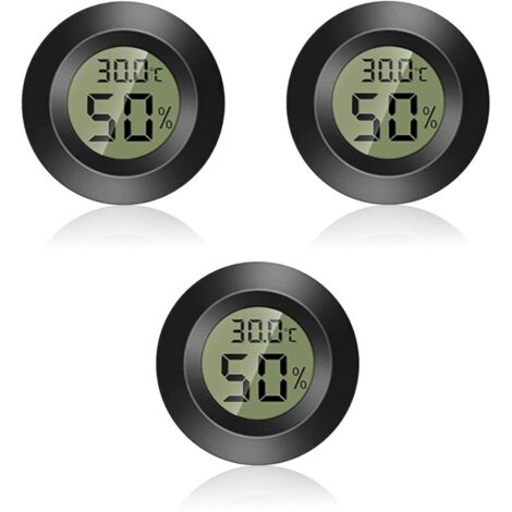 Thermomètre - mini hygromètre, mini thermomètre hygromètre, mini hygromètre numérique, thermomètre rond, thermometre interieur exterieur, -50°C+70°C (paquet de 3) (1/4)