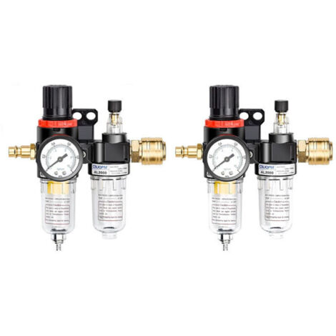 Réducteur de pression pour air comprimé avec séparateur eau/huile, manomètre et raccords rapides 1/4″ (1/4)