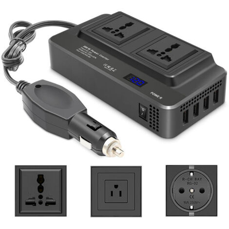 FENOPLASTICAConvertisseur 12V vers 110V/220V - 4 Ports USB + 2 Prises - Chargeur Voiture pour Téléphone, Ordinateur (Temp. -20°C à 60°C)
