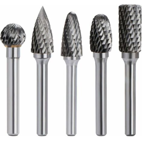Kit de 5 pièces Fraises Rotatives en Carbure de Tungstène Double Coupe Tige 6mm Tête 10mm Outil Dremel Perceuse Ponceuse Electrique