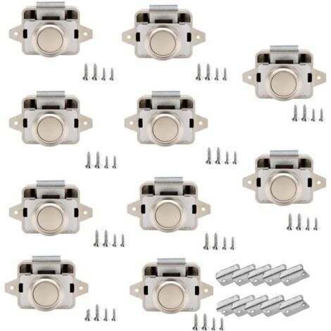 10 Verrous à Bouton-Poussoir 14–16 mm pour Meubles, Camping-Cars, Bateaux et Caravanes – Finition Nickel Perlé (1/4)