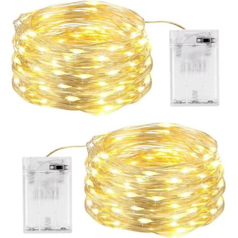 Home Guirlande Lumineuse, 2 Pièces 10m 100 LED Guirlande Lumineuse a Pile, Rideau Blanc chaud Rideau Lumineux pour Interieur Exterieur, Vacances, Mariage, Fête, Noël (1/4)