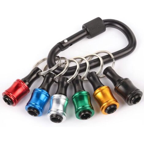 Porte Embout, 6 pièces 1/4 pouce Hex Shank Tournevis Bit Holder, Porte Embout Visseuse Portable, Support Embout Tournevis Avec Mousqueton Noir, Léger et Rapide à Changer, 6 Couleurs