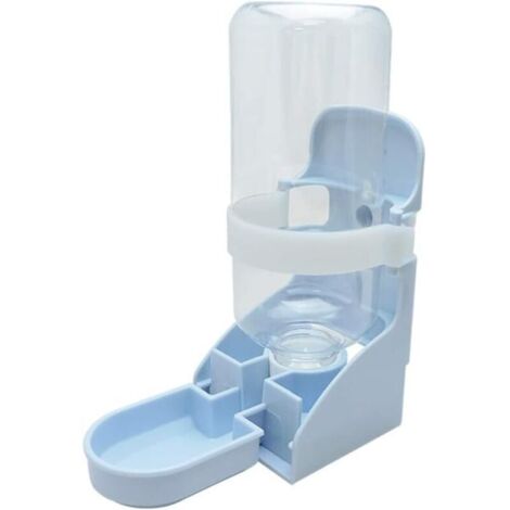 Bouteille d'eau pour cage pour chien, distributeur d'eau portable 2 en 1, 500 ml, utilisé pour l'eau douce, fontaine automatique amovible pour chats (bleu) (1/4)