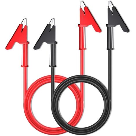 Lot de 2 cables de test à pinces crocodiles à double extrémité avec clips isolants, cable de test en cuivre flexible pour tests électriques 1 m (1/4)