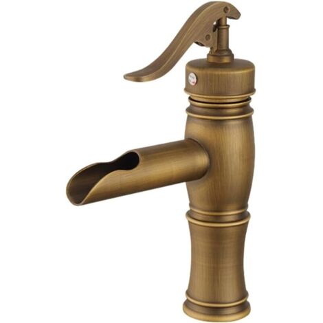 Robinet de lavabo cascade à levier unique, robinets de salle de bain classiques à un trou, robinet d'eau chaude et à eau froideo (antique, court, B) (1/4)