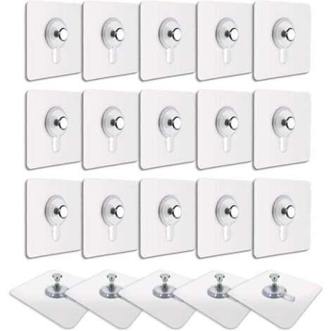 20 Pcs Accroches Tableau sans Percer, Fixation Cadre sans Percer, Accroche Cadre sans Percer Adhesif Imperméable Amovible Autocollant Anti-trace, Crochet Tableau Adhésif Transparent (1/4)