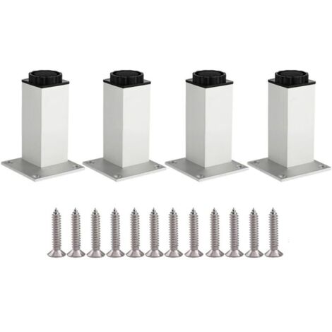 4 pieds de meuble en aluminium de 4"/10cm, réglables en hauteur de 0 à 5 mm, pieds de table en métal pour canapé, support de remplacement pour pieds de table, chaises, armoire de cuisine - argent (1/4)