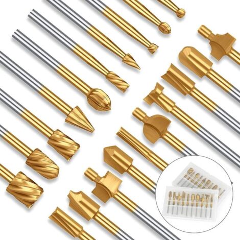 Fraises Rotatives,20Pcs Acier au Tungstène Fraisage HSS Fraise Bois Outil de Routage du Bois avec 1/8 '' 3mm Tige pour Accessoires Outil Rotatif pour Bricolage Menuiserie, Gravure, Perage (1/4)