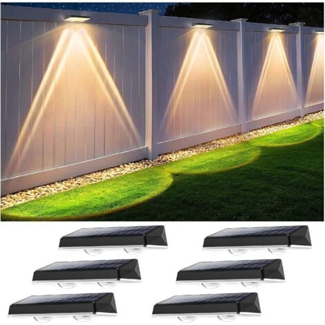 Applique Murale Solaire Étanche IP67, 6 Lumières Extérieures Blanc avec 3 Modes pour Jardin et Clôture (1/4)
