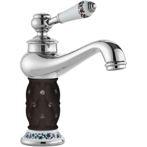 Robinet de lavabo monotrou avec poignée à levier unique, de luxe pour lavabo de salle de bain, robinet d'eau chaude et à eau froide (céramique,noir) (1/4)