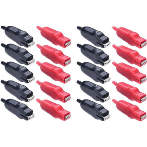 Lot de 20 pinces crocodile métal 20 A isolées PVC pour voiture et projets électriques (rouge/noir) (1/4)