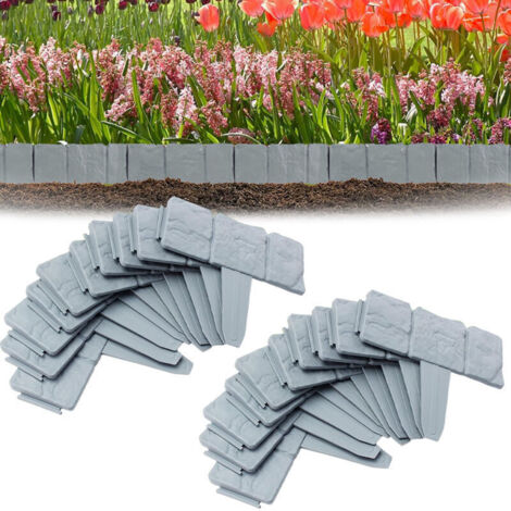 Lot de 20 Bordure Jardin Exterieur Pierre-Bordure Jardin Plastique-Bordure Pelouse 5m -Gris (1/4)