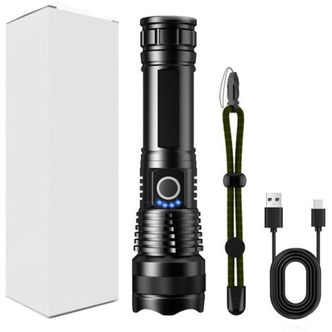 Lampe de poche rechargeable, lampes de poche tactiques 2000 lumens élevés, lampes de poche USB C lumineuses, lampes de poche portables pour le camping, la police, etc.