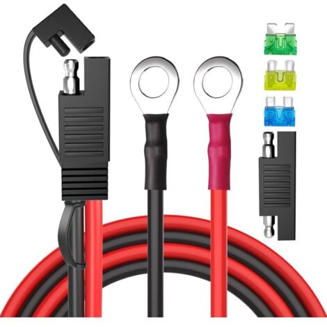Connecteur de batterie SAE, faisceau de bornes SAE vers joint torique 10 AWG, cable d'extension de batterie SAE à 2 broches à déconnexion rapide avec adaptateur SAE RP, fusibles 15 A/20 A/30 A 0,6 m p