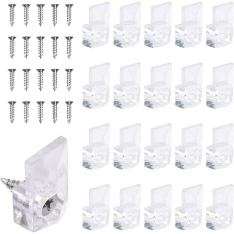 Lot de 20 supports de miroir pour le mur, supports de miroir pour montage mural, clips de suspension de miroir, matériel de suspension de miroir en cristal en plastique transparent, kit sans cadre pou (1/4)