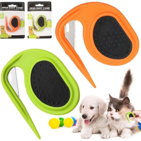 Peigne à nœuds pour animaux de compagnie, brosse de toilettage, 3 en 1, multifonction, pour enlever les poils emmêlés et lâches (orange + vert) (1/4)