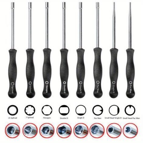 8pcs Tournevis Outil De Réglage De Carburateur Simple D Double D Hexagone Hex Socket Kit Set (1/4)