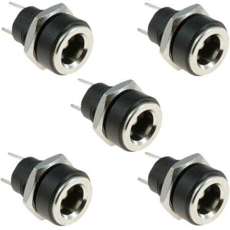 DC 5,5 mm x 2,1 mm DC Power Jack Socket 2 Bornes Type Femelle Panneau Mount Connecteur Noir 5pcs 3A DC Socket Charge Alimentation Adaptateur Fiche Adaptateur Fileté Écrou (1/4)