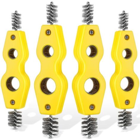 Lot de 4 brosses de nettoyage pour tuyaux en cuivre 4 en 1 Brosse pour tuyaux en cuivre Nettoie l'intérieur et l'extérieur Nettoyeur de filetage Outil de nettoyage de brosse de plombier pour inst (1/4)