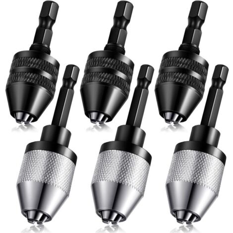 Mandrin de perceuse sans clé à tige hexagonale de 1/4", adaptateur d'extension de tournevis à changement rapide 0,3-6,5 mm, 0,3-3,6 mm pour accessoires de perceuse à percussion (6 pièces) (1/4)