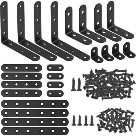 Un ensemble comprend 134 équerres noires, 24 équerres en forme de L et une équerre métallique plate, ainsi que 110 vis, convenant aux chaises en bois, aux étagères, aux planches, aux fenêtres et aux m (1/4)