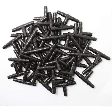 100 raccords en T pour irrigation goutte à goutte, raccords en T universels de type T 1/4 pouce, compatibles avec les tuyaux d'arrosage H639 (1/4)