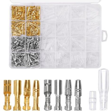 Ce jeu de 400 connecteurs à broches en laiton de 3,9 mm comprend des bornes mâles et femelles et des capuchons isolants, adaptés aux motos, camions, scooters, navires, instruments électriques, etc., e (1/4)