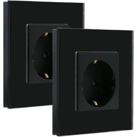 Prise murale encastrée, à un compartiment, en verre cristal noir, 16 A, 86 mm, avec contact de protection (lot de 2) (1/4)
