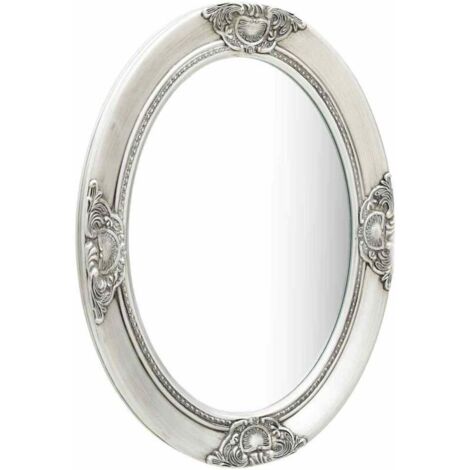Miroir mural, miroir de maquillage, miroir suspendu, idéal pour coiffeuse, salle de bain, salon, chambre, style baroque, 50 x 70 cm, argenté, KIM6850 (1/4)