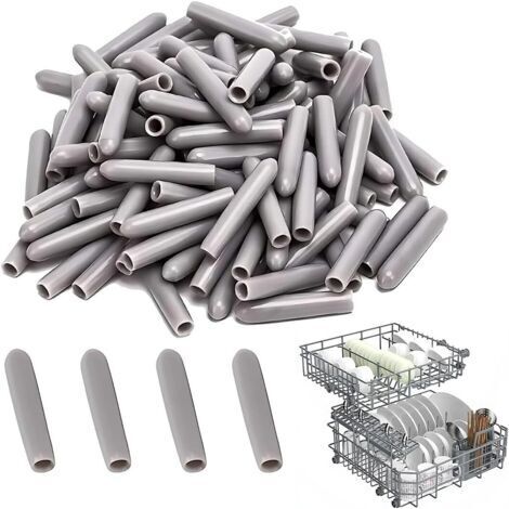 Couvercles pour lave-vaisselle [200 pièces], housses de panier pour lave-vaisselle, housses pour protéger les broches du panier du lave-vaisselle, antirouille (gris). (1/4)