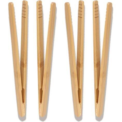 Un ensemble de 4 pinces à toast en bambou, de 18 cm de long, pinces à toast en bois, design antidérapant, réutilisables, adaptées aux grille-pain, services à thé, grille-pain en bois, etc. (1/4)