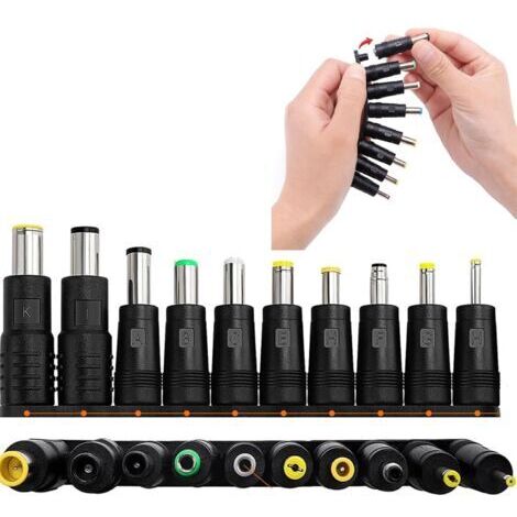 Lot de 10 adaptateurs secteur universels 8 en 1 - 5,5 x 2,1 mm - Connecteur femelle-mâle - Convient aux ordinateurs portables - Compatible avec HP, Dell, ASUS, Lenovo, Acer - Connecteur CC mâle