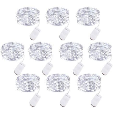 Un ensemble de 10 guirlandes lumineuses LED alimentées par piles, 1 mètre de fil de cuivre et 10 ampoules LED, idéal pour décorer une chambre, une maison, une fête, un mariage, un festival ou un conce (1/4)