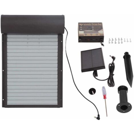 Porte automatique pour poulailler solaireMétal en tôle de fer et aluminiumMinuterie intégréeCompatible avec poulets et canards (1/5)